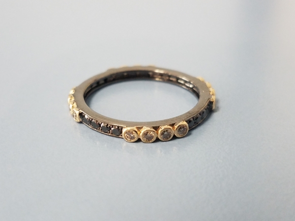 Two Tone Gold Band w/ Cognac and Black Diamonds by Beverley K